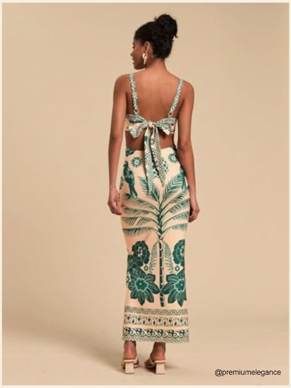 Sleeveless Maxi Dress with Tropical Print, Tie Back, and Side Split - Picture 5 of 7
